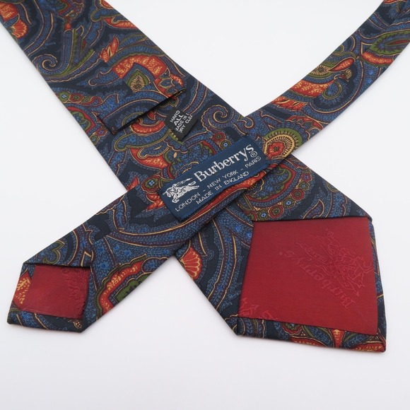 Burberry Tie Silk Blue Green Orange Paisley 3.78" Wide 55" Long England - Picture 6 of 7